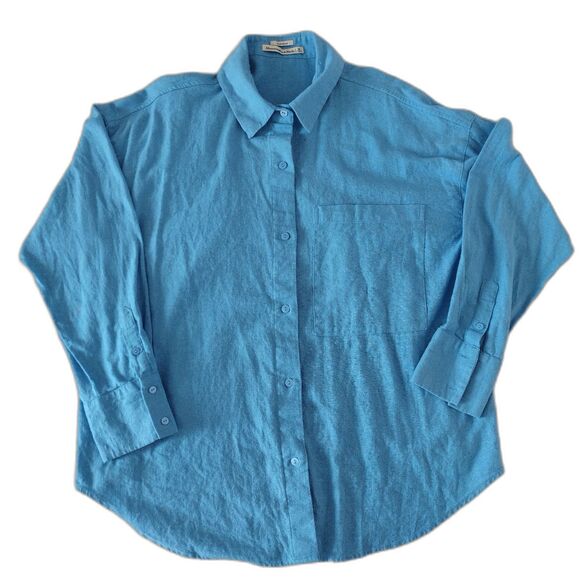 Abercrobie Fitch Oversized Y2K Linen Cotton Button Up Shirt M Big Front Pocket - Picture 1 of 5
